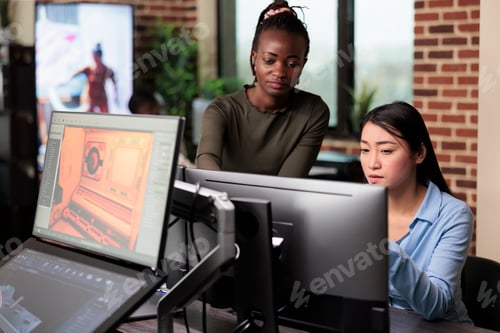 Preview: Creative agency production department office workers brainstorming 3D project ideas.