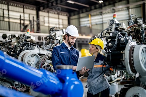 Preview: Engineer with robot in automotive parts factory