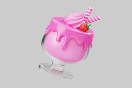 Preview: Pink dessert glass with strawberry