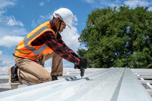 Preview: The Roofer technicians work and installing new roof structure on top roof of house.