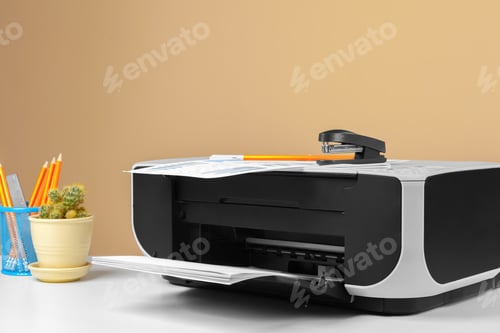 Preview: Printer, copier, scanner in office. Workplace. creative photo
