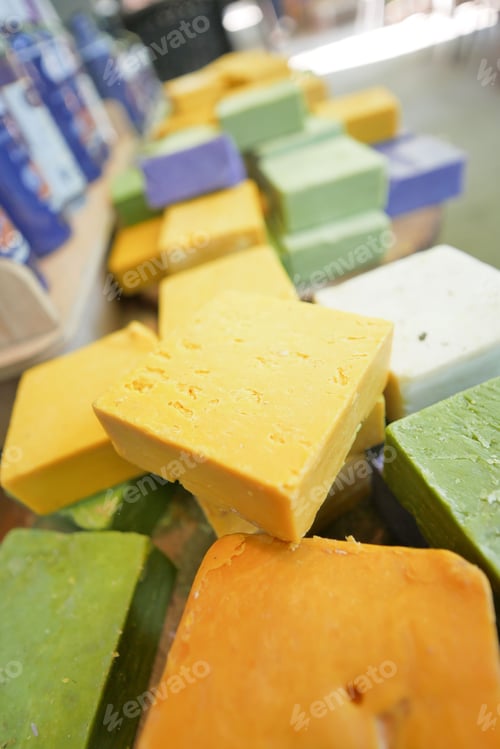 Preview: colorful natural soap bar in a bowl