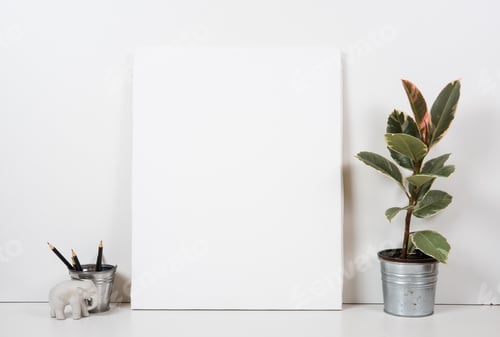 Visualização: Styled Tabletop, Empty Frame, Painting Art Poster Interior Mock-