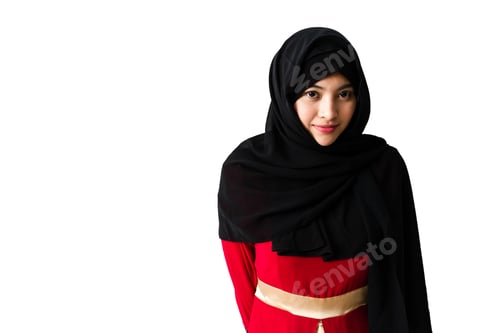 Preview: Portrait of beautiful young muslim woman on a white background.