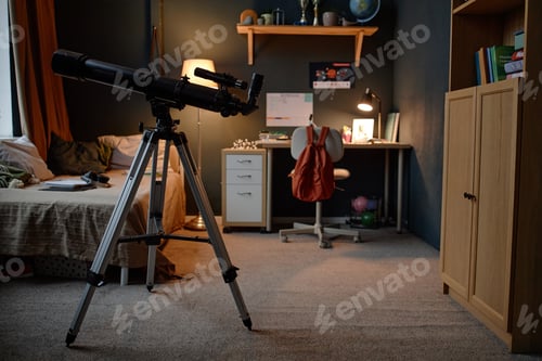 Preview: Bedroom with Telescope of Child Prodigy Studying Astronomy