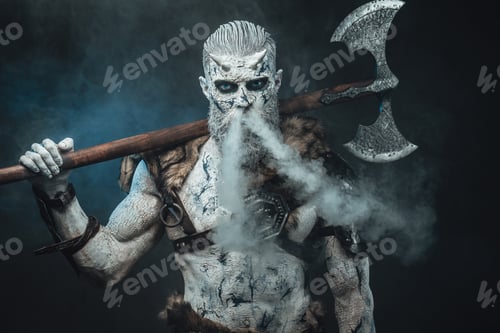 Preview: Savage northern undead with huge axe staring at camera
