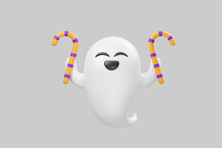 Playful ghost with candy canes