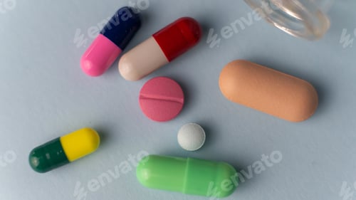 Preview: Top view of pills on a white background