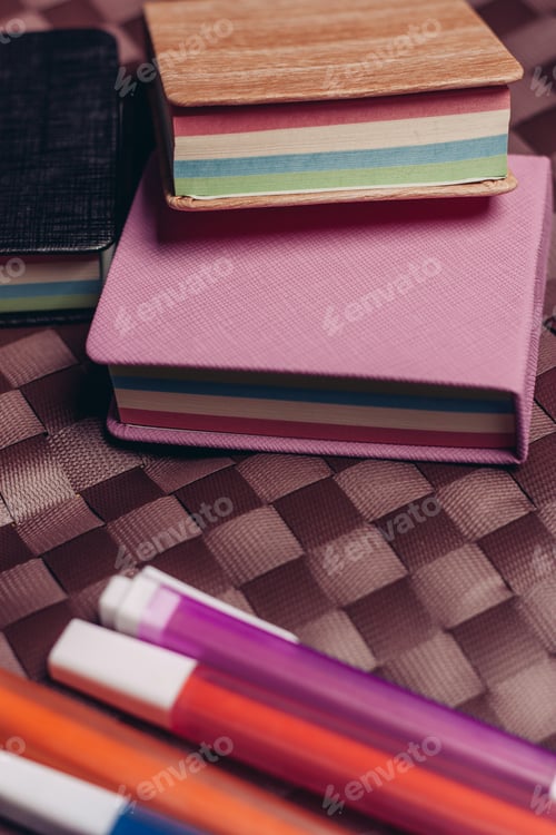 Preview: multicolored markers notepads paper work office documents