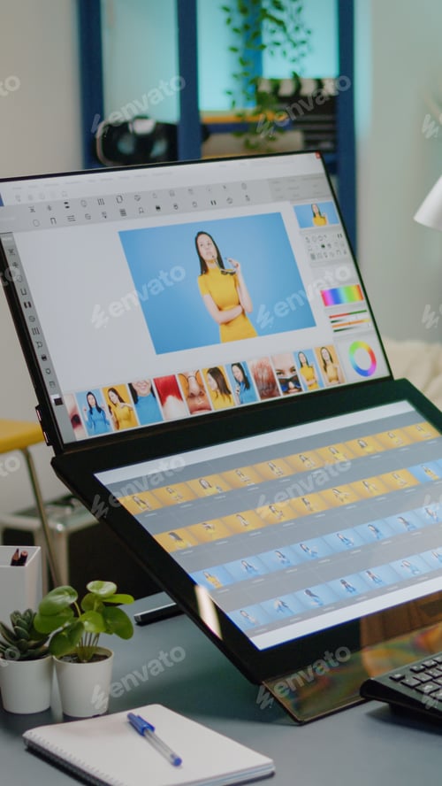 Preview: Nobody in editing studio with photo retouching equipment