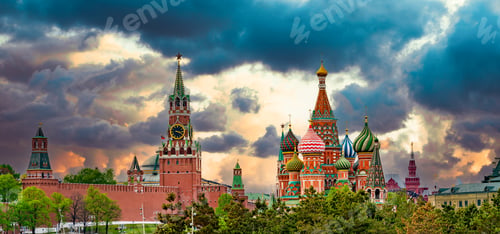 Preview: Panorama of the Moscow. Beautiful cityscape of the famous Moscow center at sunset