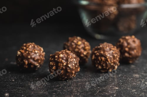 Preview: Sweet chocolate truffles. Tasty belgian pralines balls.