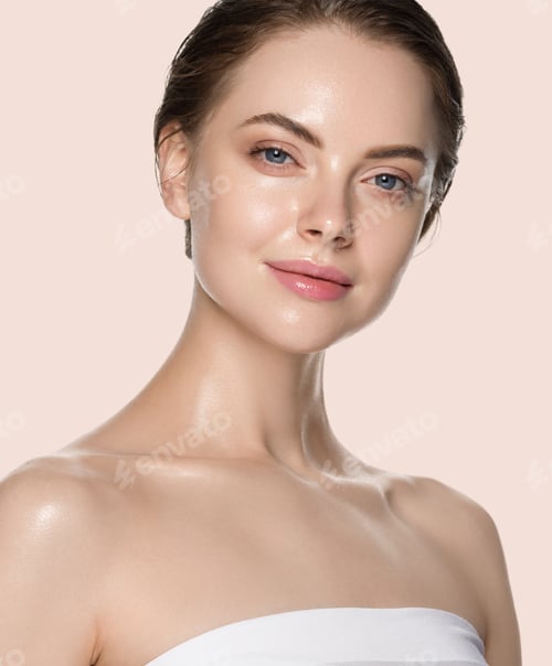 Preview: Beauty woman healthy skin natural make up clean fresh skin cosmetic concept color background yellow