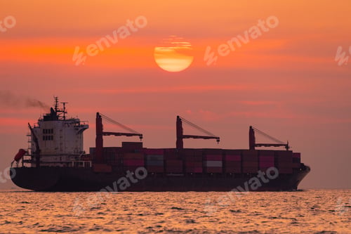 Preview: Silhouette transportation logistics and container dock cargo yard with working crane bridge in shipy