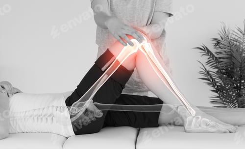 Preview: Digital Composite Of Highlighted Bones Of Woman At Physiotherapist