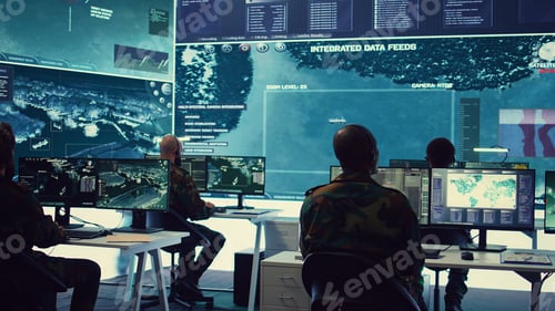 Preview: Military crew working in reconnaissance control tower power base