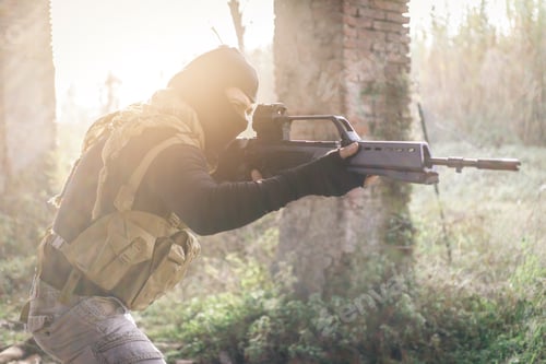 Preview: Soldier fighting on the enemy land. concept about warfare and terrorism