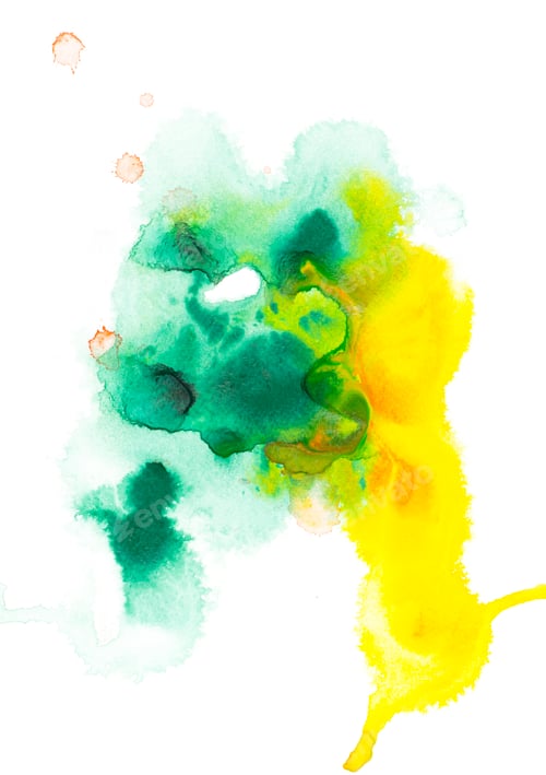 Preview: Abstract painting with green and yellow watercolor paint blots on white