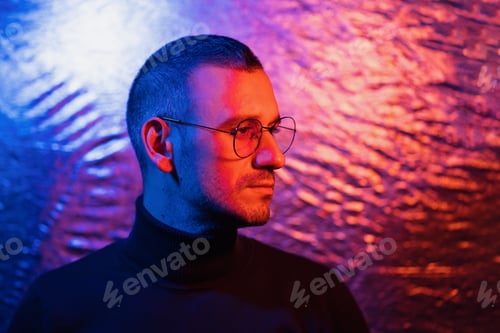Preview: Neon portrait of man wearing glasses