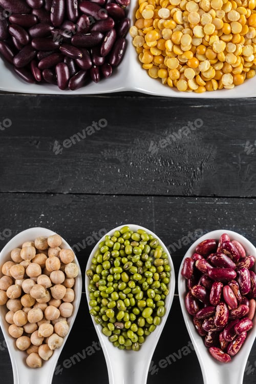 Preview: mix of beans on wooden table