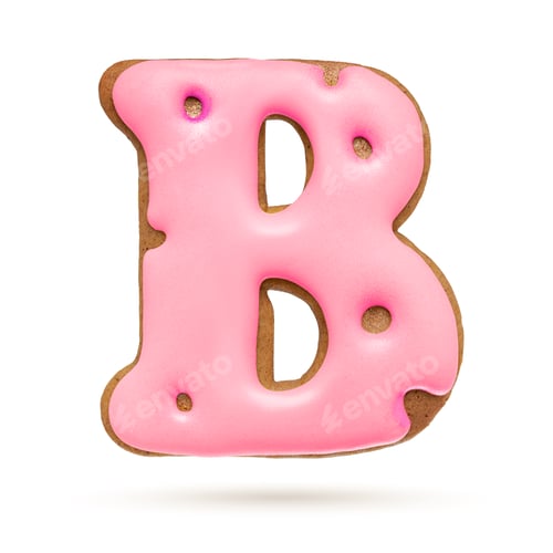 Preview: Capital letter B. Pink gingerbread biscuit isolated on white.
