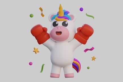 Visualização: Unicórnio campeão com luvas de boxe