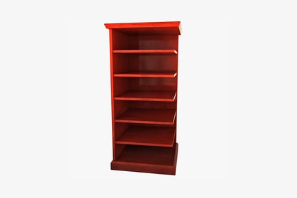 Rectangular six-shelf wooden bookcase with open base