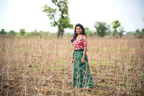 Preview: Beautiful young girl wear traditional dress in the field.