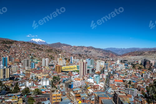 Preview: Aerial view of La Paz with Illimani Mountain on background - La Paz, Bolivia