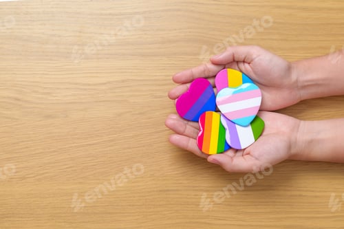 Preview: LGBT pride month concept or LGBTQ+ or LGBTQIA+ with rainbow colorful heart shape for Lesbian
