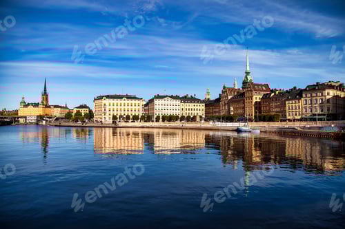 Preview: Scenic view of Gamla Stan in Old Town Stockholm, embankment capital of Sweden