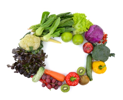 Preview: vegetables and fruits on white background