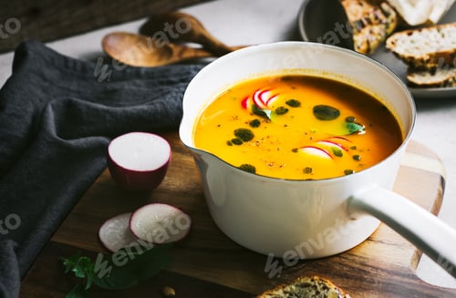 Preview: Bowl of Pumpkin Soup with Sliced Radishes