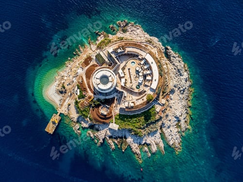 Preview: Aerial view of Mamula fortress on a rocky island in Montenegro