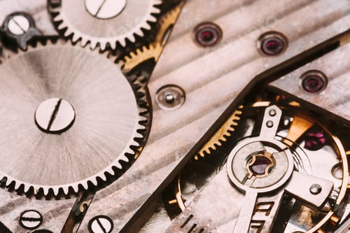 Preview: Old Clockwork Background. Clock Watch Mechanism With Gray And Go