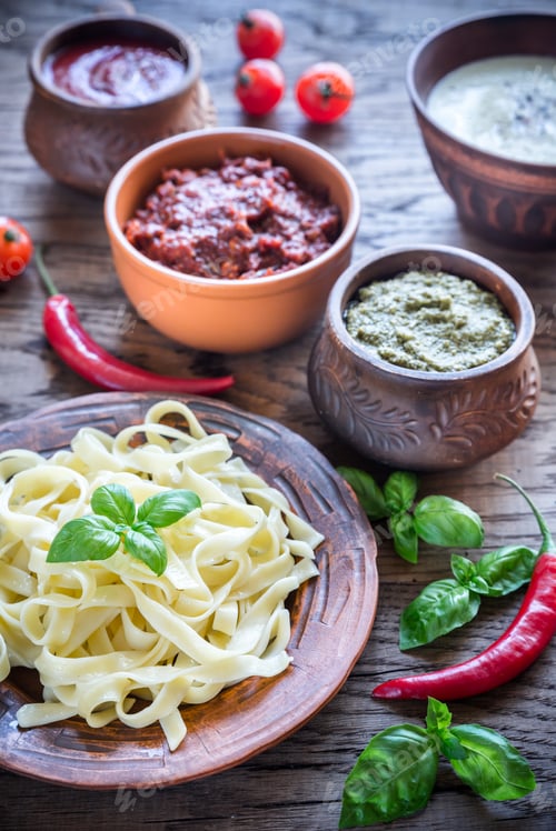 Preview: Tagliatelle with different kinds of sauce