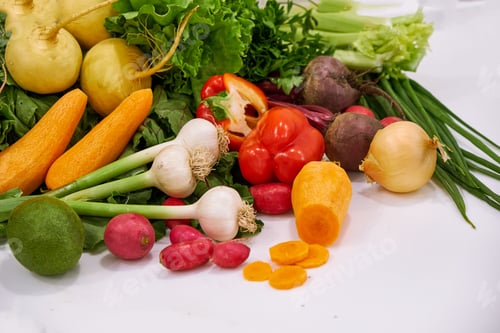 Preview: healthy foods are on the table in the kitchen