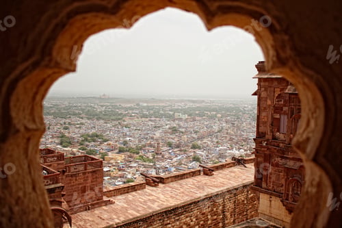 Preview: Looking at the city from a window of Mehrangarh Fort in the city of Jodhpur