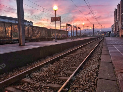 Empty Train Platform during Colorful Sunrise