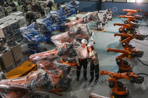 Preview: Engineers Inspecting Newly Delivered Industrial Robots