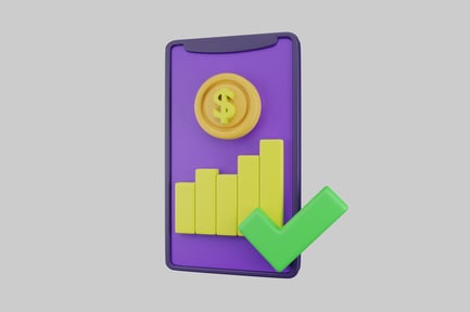 Preview: Smartphone with Purple Screen, Yellow Coin, and Bar Graph