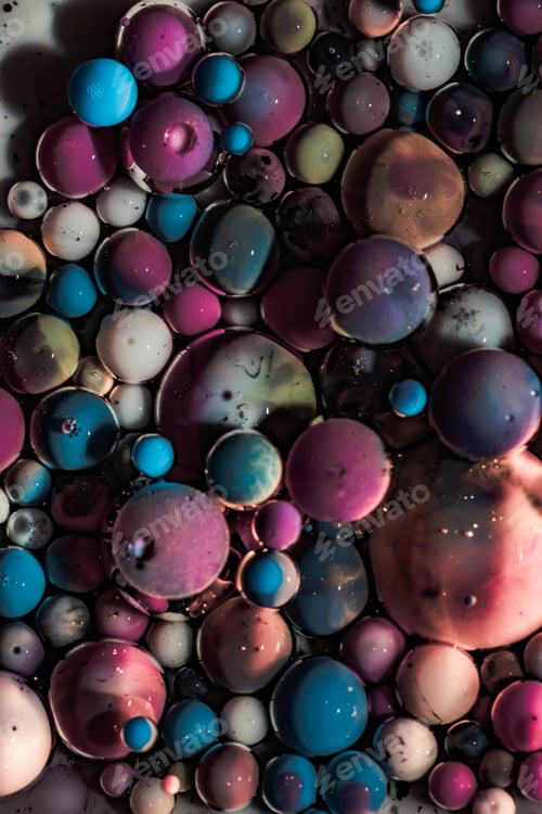 Preview: Colourful acrylic bubbles.Abstract ink design template mixed texture background.