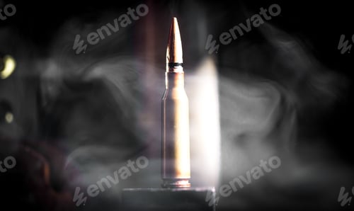 Preview: weapons, cartridge on wooden background