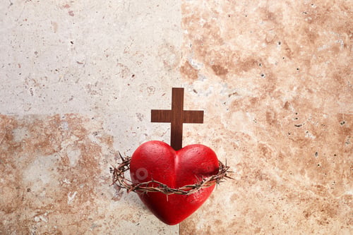 Preview: Sacred Heart of Jesus, surrounded by a crown of thorns and with wooden cross