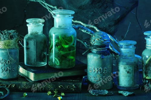 Preview: witch apothecary jars magic potions halloween decoration