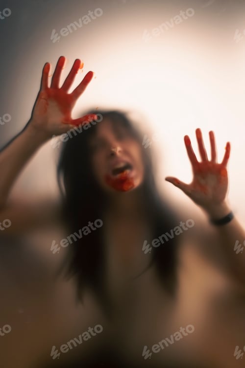 Preview: Shadowy figure behind glass - horror background