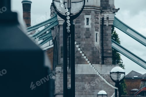 Preview: Lights. Urban lighting. Hanging bridge. Perspective. Depth of field. Focus on background.