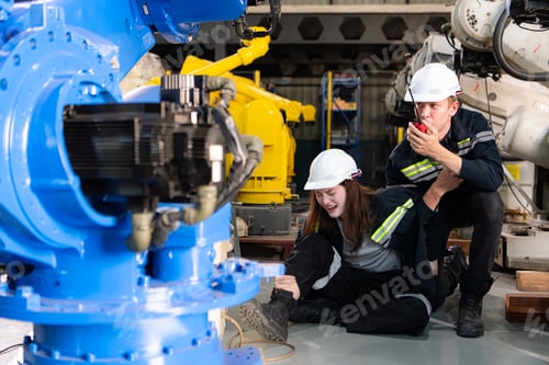 Preview: A female worker suffered a leg accident while working in robotic arms factory