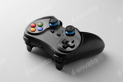 Preview: Black wireless game controller on light grey background