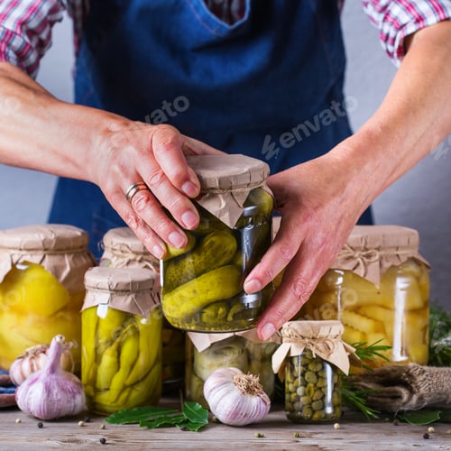 Preview: Homemade preserved and fermented food, pickled and marinated vegetables